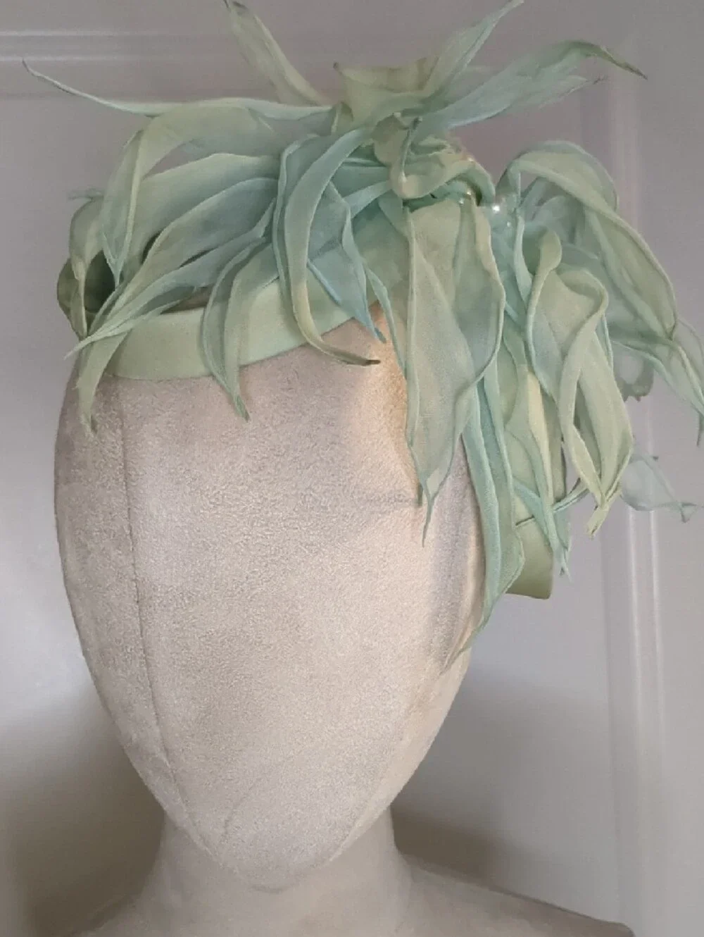 Vintage 40s To 50s Peg Wolfington Fascinator Hat Mint Blue Sheer Chiffon